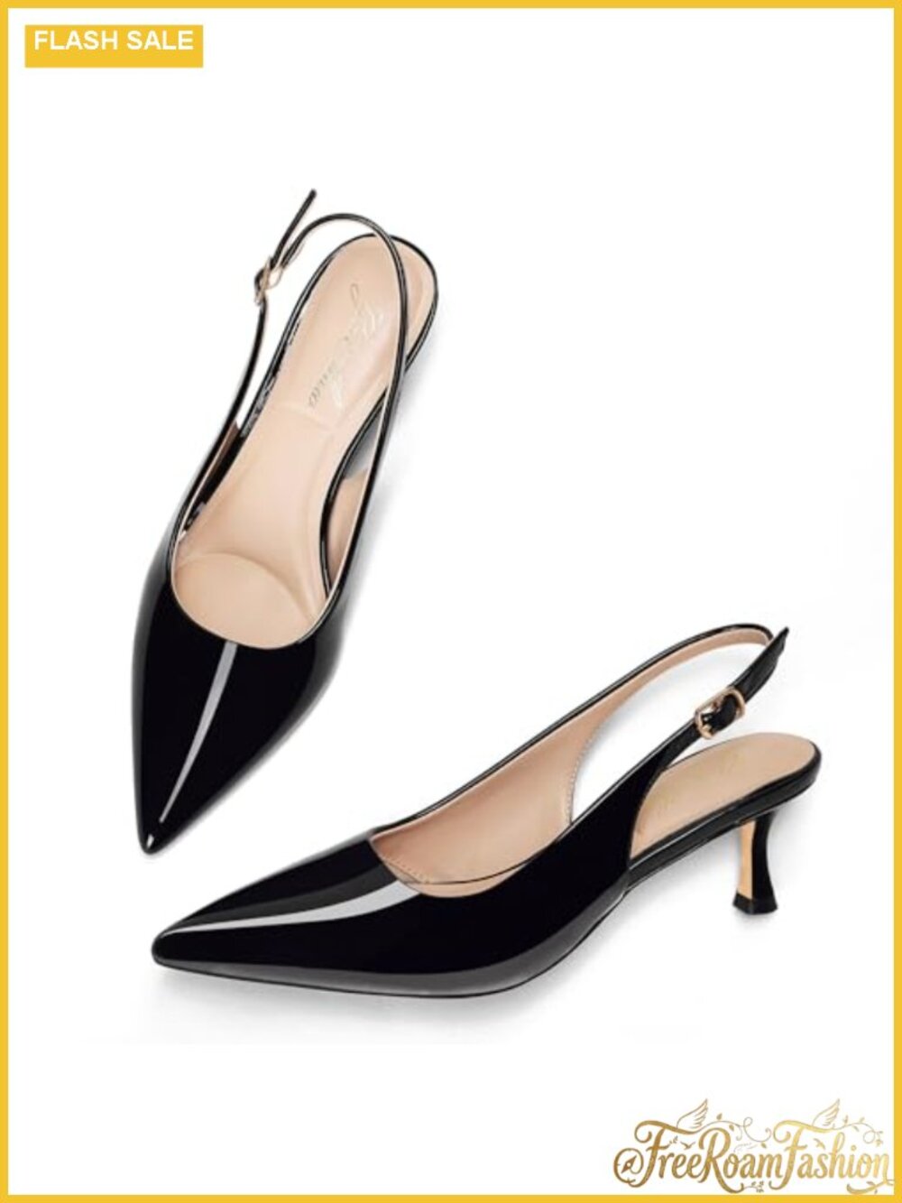 GENSHUO Kitten Heel Slingback Closed Pointed Toe Low Heels Pumps Women 2 Inch